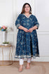 Miravan Plus Size Womens Blue cotton Embroidered Neck Anarkali Kurta