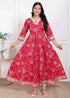 Miravan Womens Red Jaipuri Printed Cotton ethnic Anarkali Kurta