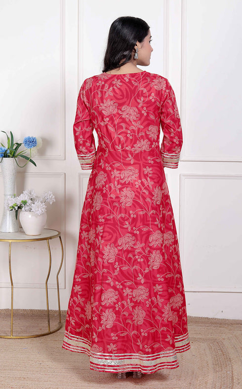 Miravan Womens Red Jaipuri Printed Cotton ethnic Anarkali Kurta