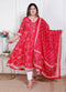 Miravan Plus Size Womens red Embroidered Anarkali Kurta and Dupatta