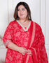 Miravan Plus Size Womens red Embroidered Anarkali Kurta and Dupatta