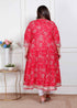Miravan Plus Size Womens Red Jaipuri Printed Cotton ethnic Anarkali Kurta
