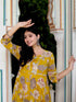 Miravan Womens Cotton Gotapatti And Lace Border Details Floral Printed Yellow Anarkali Kurta