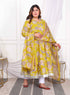 Miravan Womens Plus Size Cotton Gotapatti And Lace Border Details Floral Printed Yellow Anarkali Kurta And Dupatta Set