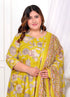 Miravan Womens Plus Size Cotton Gotapatti And Lace Border Details Floral Printed Yellow Anarkali Kurta And Dupatta Set