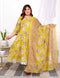 Miravan Womens Plus Size Cotton Gotapatti And Lace Border Details Floral Printed Yellow Anarkali Kurta And Dupatta Set
