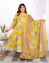 Miravan Womens Plus Size Cotton Gotapatti And Lace Border Details Floral Printed Yellow Anarkali Kurta And Dupatta Set