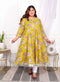Miravan Womens Plus Size Cotton Gotapatti And Lace Border Details Floral Printed Yellow Anarkali Kurta