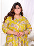 Miravan Womens Plus Size Cotton Gotapatti And Lace Border Details Floral Printed Yellow Anarkali Kurta