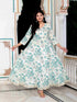 Miravan Womens Light Green Cotton Gotapatti And Lace Border Birds And Leaf Anarkali Kurta