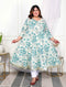 Miravan Womens Plus Size Light Green Cotton Gotapatti And Lace Border Details Birds And Leaf Floral Printed Anarkali Kurta
