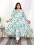 Miravan Womens Plus Size Light Green Cotton Gotapatti And Lace Border Details Birds And Leaf Floral Printed Anarkali Kurta