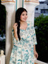 Miravan Womens Light Green Cotton Gotapatti And Lace Border Birds And Leaf Anarkali Kurta