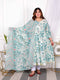 Miravan Womens Plus Size Light Green Cotton Birds And Leaf Floral Printed And Lace Border Details Anarkali Kurta And Dupatta Set