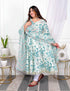 Miravan Womens Plus Size Light Green Cotton Birds And Leaf Floral Printed And Lace Border Details Anarkali Kurta And Dupatta Set