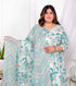 Miravan Womens Plus Size Light Green Cotton Birds And Leaf Floral Printed And Lace Border Details Anarkali Kurta And Dupatta Set
