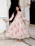 Miravan Womens Light Pink Cotton Gotapatti Birds And Leaf Floral Printed Anarkali Kurta