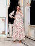 Miravan Womens Light Pink Cotton Gotapatti Birds And Leaf Floral Printed Anarkali Kurta