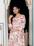 Miravan Womens Light Pink Cotton Gotapatti Birds And Leaf Floral Printed Anarkali Kurta