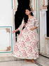 Miravan Womens Light Pink Cotton Birds And Leaf Floral Printed Anarkali Kurta And Dupatta Set