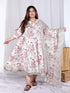 Miravan Womens Plus Size Light Pink Floral Printed and Anarkali Kurta with Dupatta