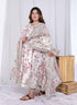 Miravan Womens Plus Size Light Pink Floral Printed and Anarkali Kurta with Dupatta