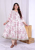 Miravan Womens Plus Size Pink Cotton Gota and Lace Border Birds and Leaf Floral Printed Anarkali Kurta