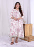 Miravan Womens Plus Size Pink Cotton Gota and Lace Border Birds and Leaf Floral Printed Anarkali Kurta