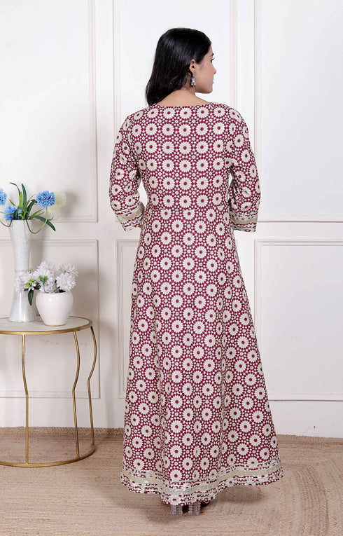 Miravan Womens Cream Embroidered Cotton Anarkali Kurta
