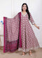 Miravan Womens Cream Embroidered Cotton Anarkali Kurta and Dupatta