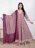 Miravan Womens Cream Embroidered Cotton Anarkali Kurta and Dupatta