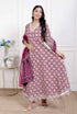 Miravan Womens Cream Embroidered Cotton Anarkali Kurta and Dupatta