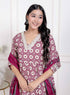 Miravan Womens Cream Embroidered Cotton Anarkali Kurta and Dupatta