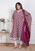 Miravan Plus Size Womens Cream Embroidered Cotton Anarkali Kurta and Dupatta