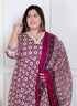 Miravan Plus Size Womens Cream Embroidered Cotton Anarkali Kurta and Dupatta