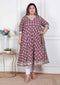 Miravan Plus Size Womens Cream Embroidered Cotton Anarkali Kurta