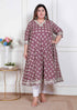 Miravan Plus Size Womens Cream Embroidered Cotton Anarkali Kurta