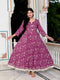 Miravan Womens Cotton Gotapatti And Lace Border Details Floral Printed Purple Anarkali Kurta
