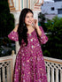 Miravan Womens Cotton Gotapatti And Lace Border Details Floral Printed Purple Anarkali Kurta
