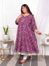 Miravan Womens Plus Size Cotton Gotapatti And Lace Border Details Floral Printed Purple Anarkali Kurta