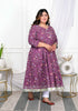 Miravan Womens Plus Size Cotton Gotapatti And Lace Border Details Floral Printed Purple Anarkali Kurta