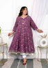 Miravan Womens Plus Size Cotton Gotapatti And Lace Border Details Floral Printed Purple Anarkali Kurta