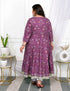 Miravan Womens Plus Size Cotton Gotapatti And Lace Border Details Floral Printed Purple Anarkali Kurta