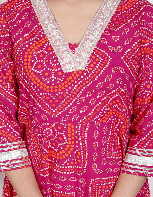 Miravan Womens PINK cotton Bandhani ethnic Anarkali Kurta