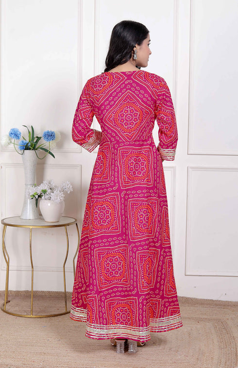 Miravan Womens PINK cotton Bandhani ethnic Anarkali Kurta