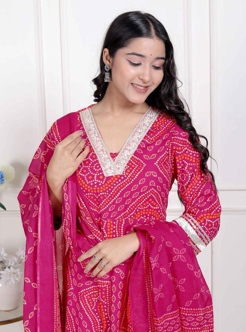 Miravan Womens Bandhani ethnic Anarkali Kurta and Dupatta