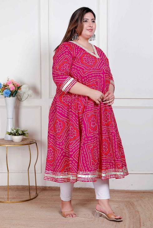 Miravan Plus Size Womens Bandhani ethnic Anarkali Kurta and Dupatta