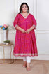 Miravan Plus Size Womens Pink cotton Bandhani ethnic Anarkali Kurta