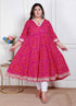 Miravan Plus Size Womens Pink cotton Bandhani ethnic Anarkali Kurta