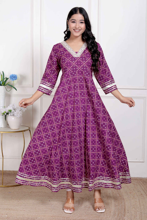 Miravan women cotton Magenta Gota lace and Embroidered Anarkali Kurta